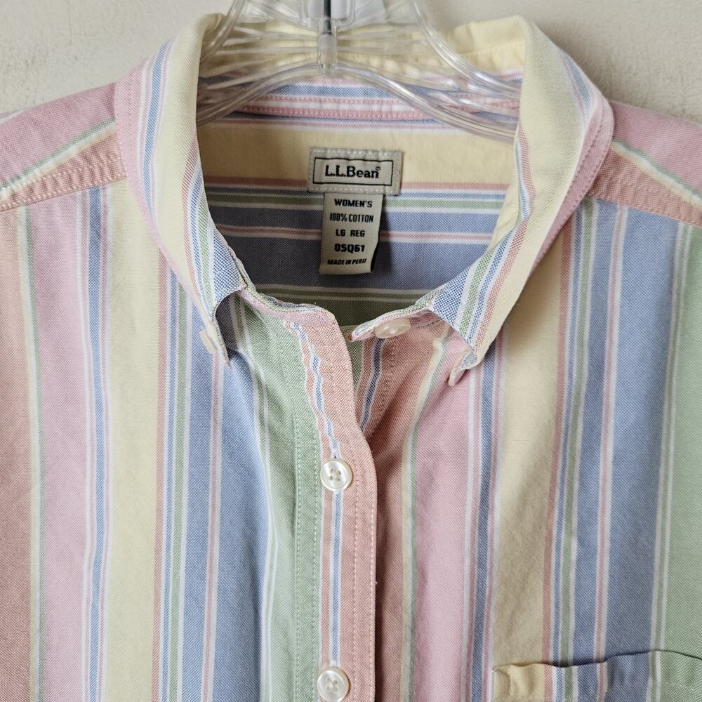 LL Bean Oxford Shirt Small Large Pastel Striped Cotton Button Down Collar - Picture 6 of 6
